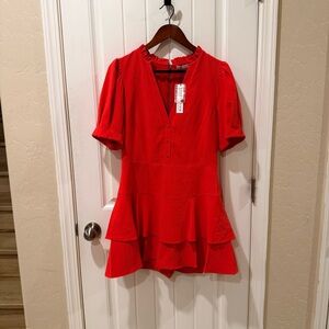 Alice + Olivia Vibrant Red V-Neck Dress